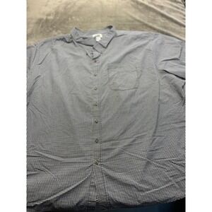 HB Harbor Bay Mens 6XL Short Sleeve Gingham Button Down Shirt Navy Blue‎ White
